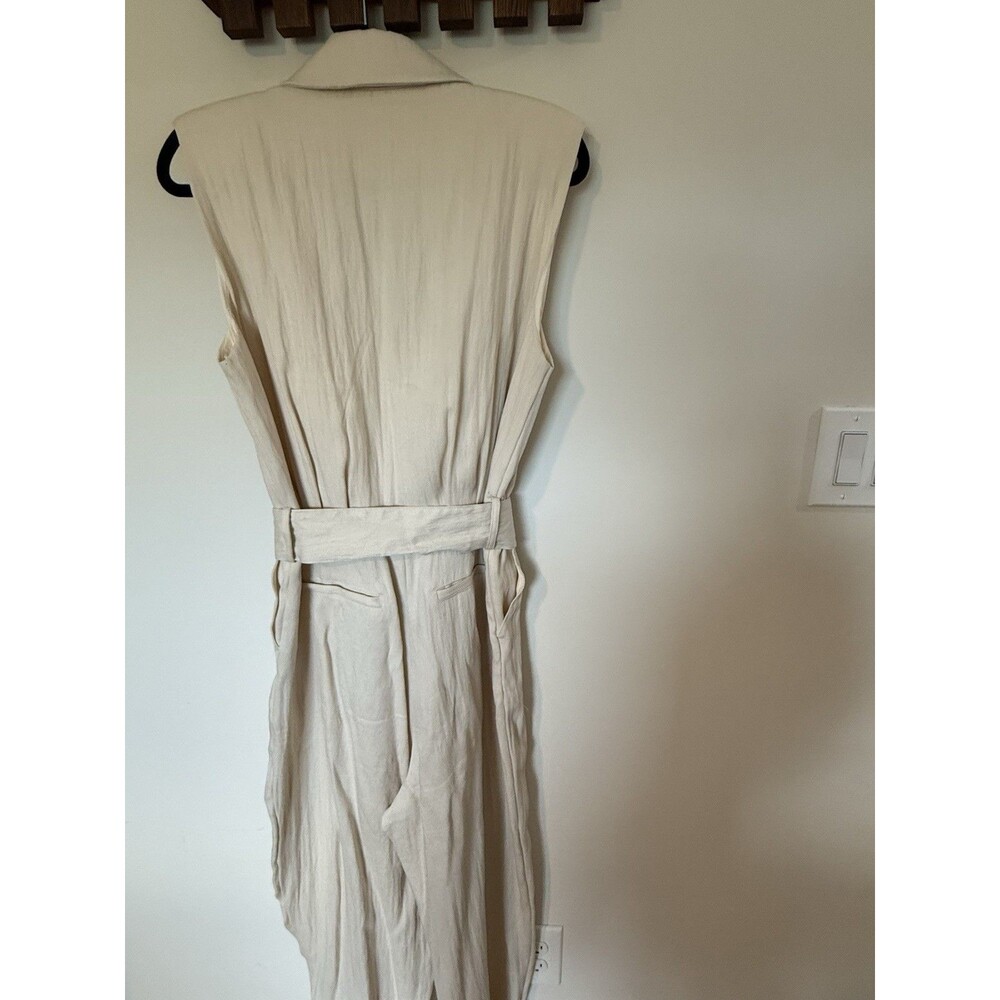 🎯 BEST TITLE: Zara Long Belted Jumpsuit Beige Women Size L Wide Leg Chic Style - Picture 8 of 16